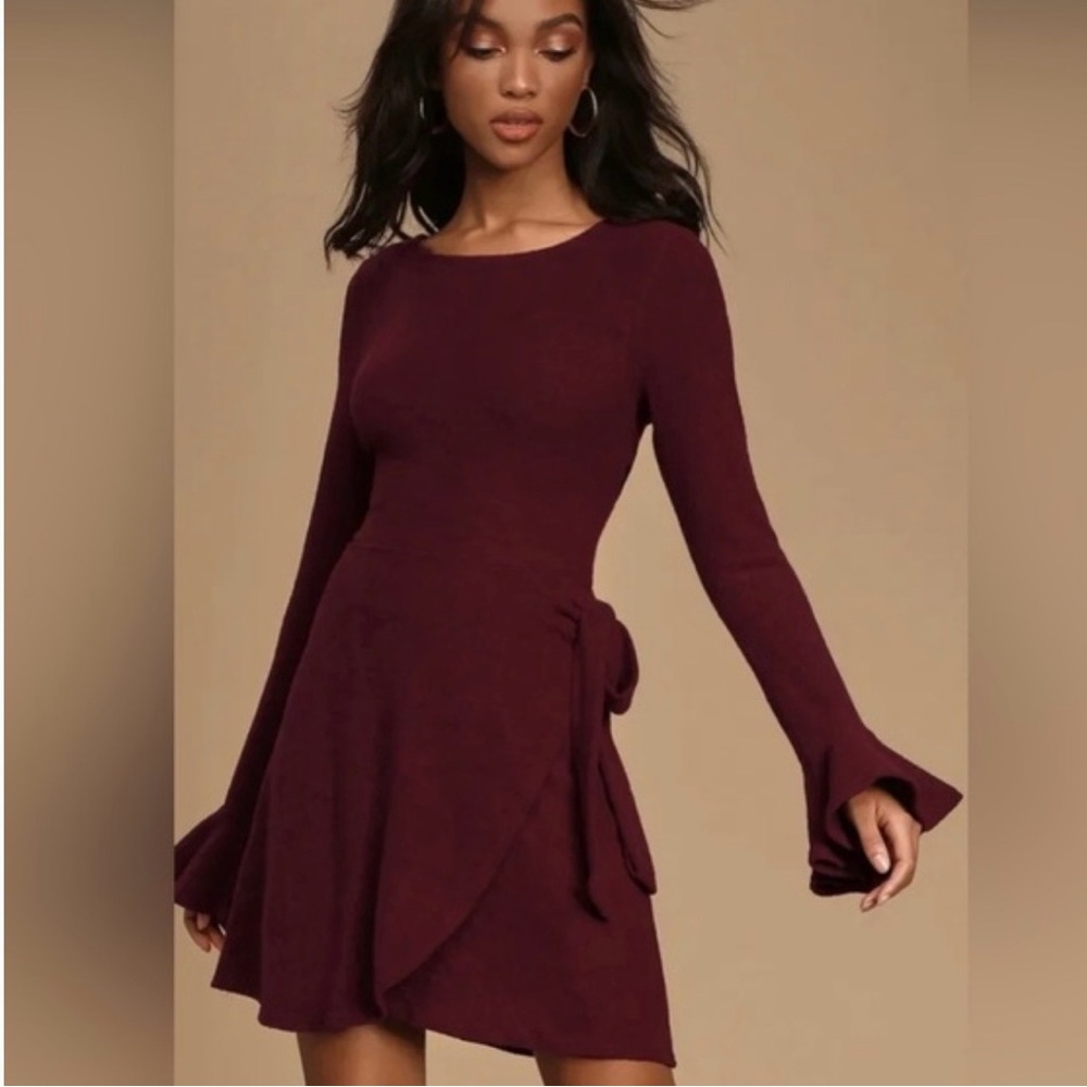 Lulu's Deep Red Long Sleeve Sweater Dress